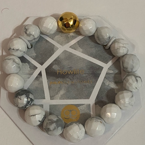 GORJANA Power Gemstone Tag Bracelet ~Howlite/Gold~ Calming New With Tag - Picture 1 of 9